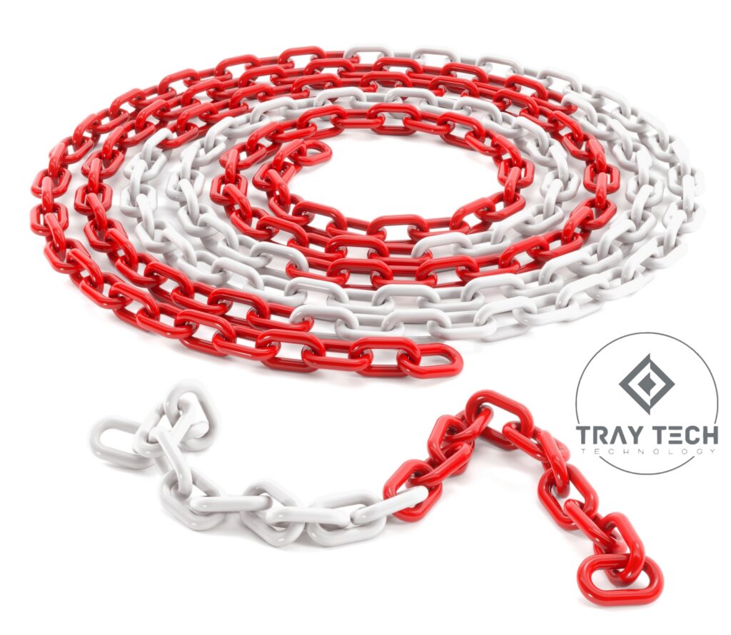 Łańcuch plastikowy 6mm biało-czerwony TRAYTECH premium. Łańcuch ostrzegawczy.